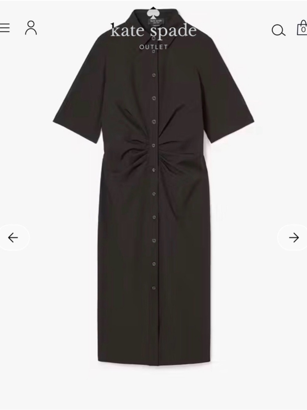 kate spade Black Midi Shirt Dress with Gathered Waist - Size XL - NWT’s